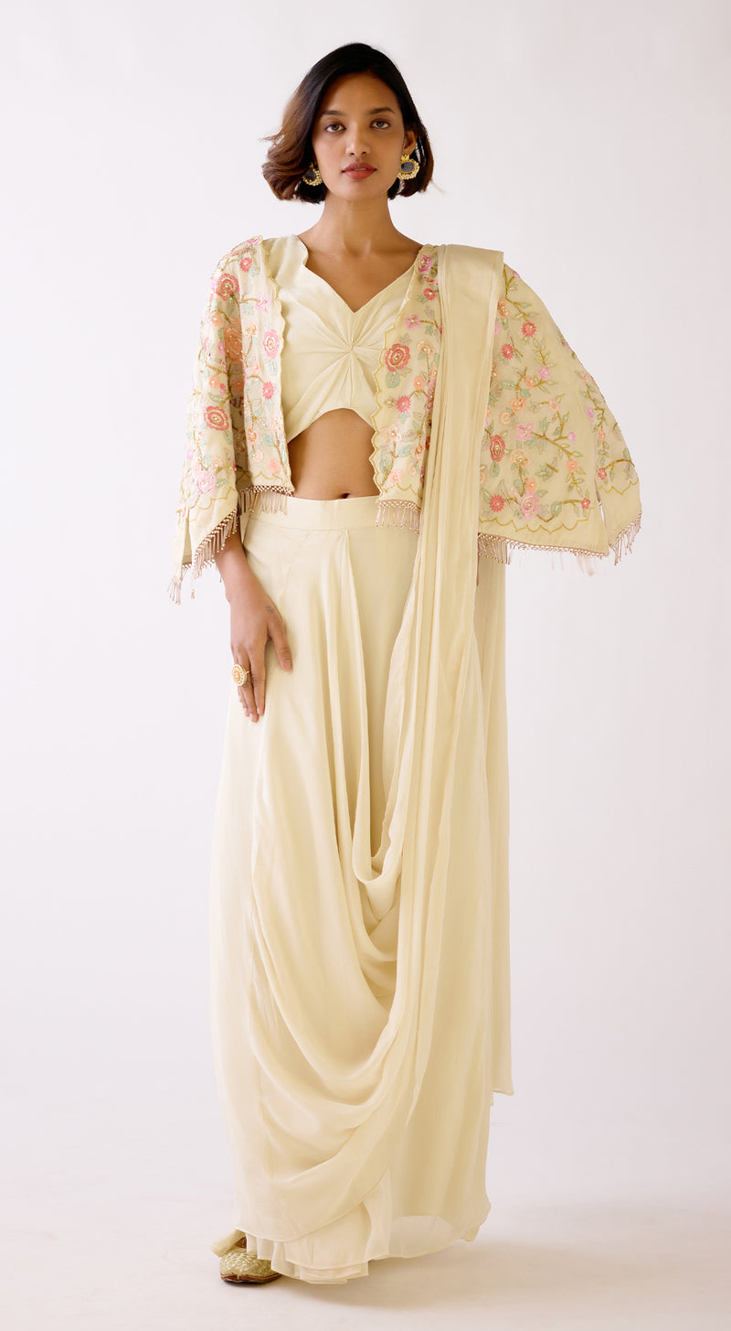 Ivory Draped Saree