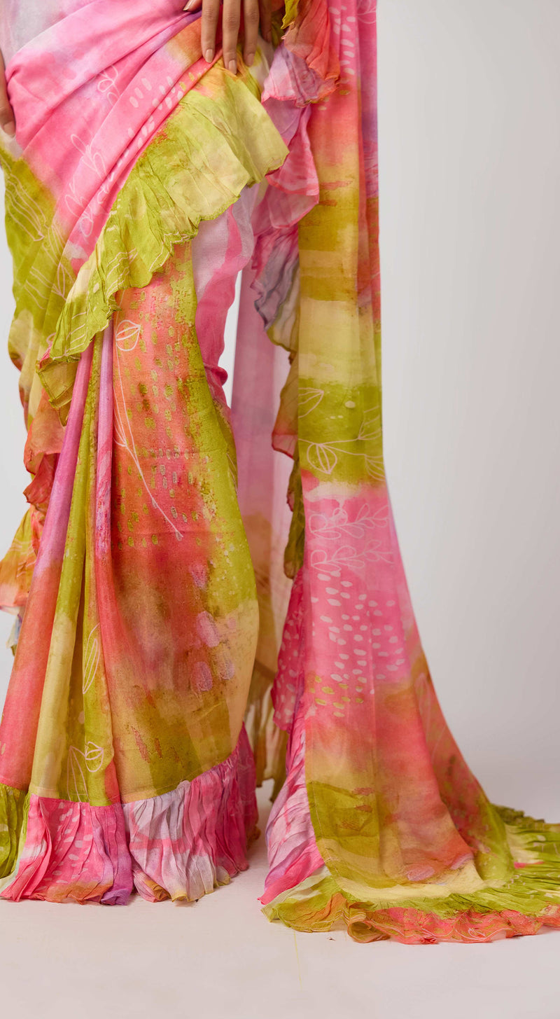 Pink Chinon Embroidered Saree