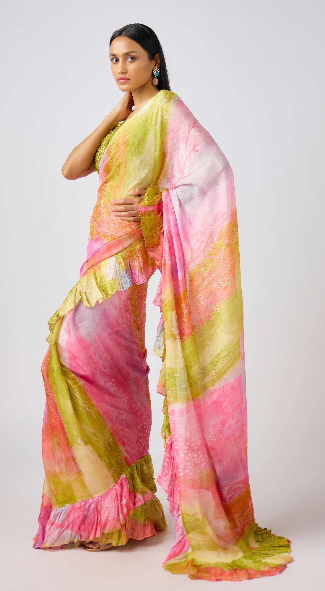 Pink Chinon Embroidered Saree