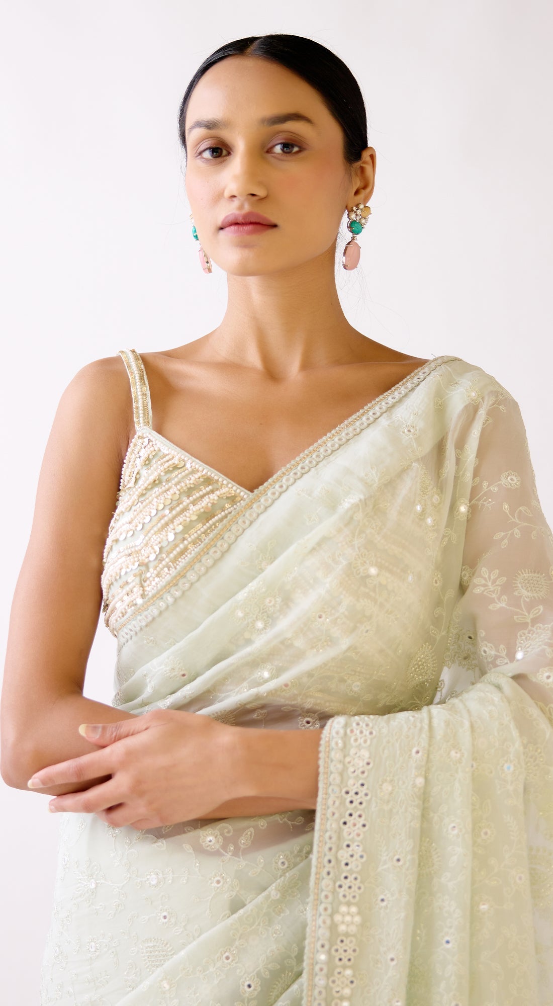 Pista Embroidered Saree