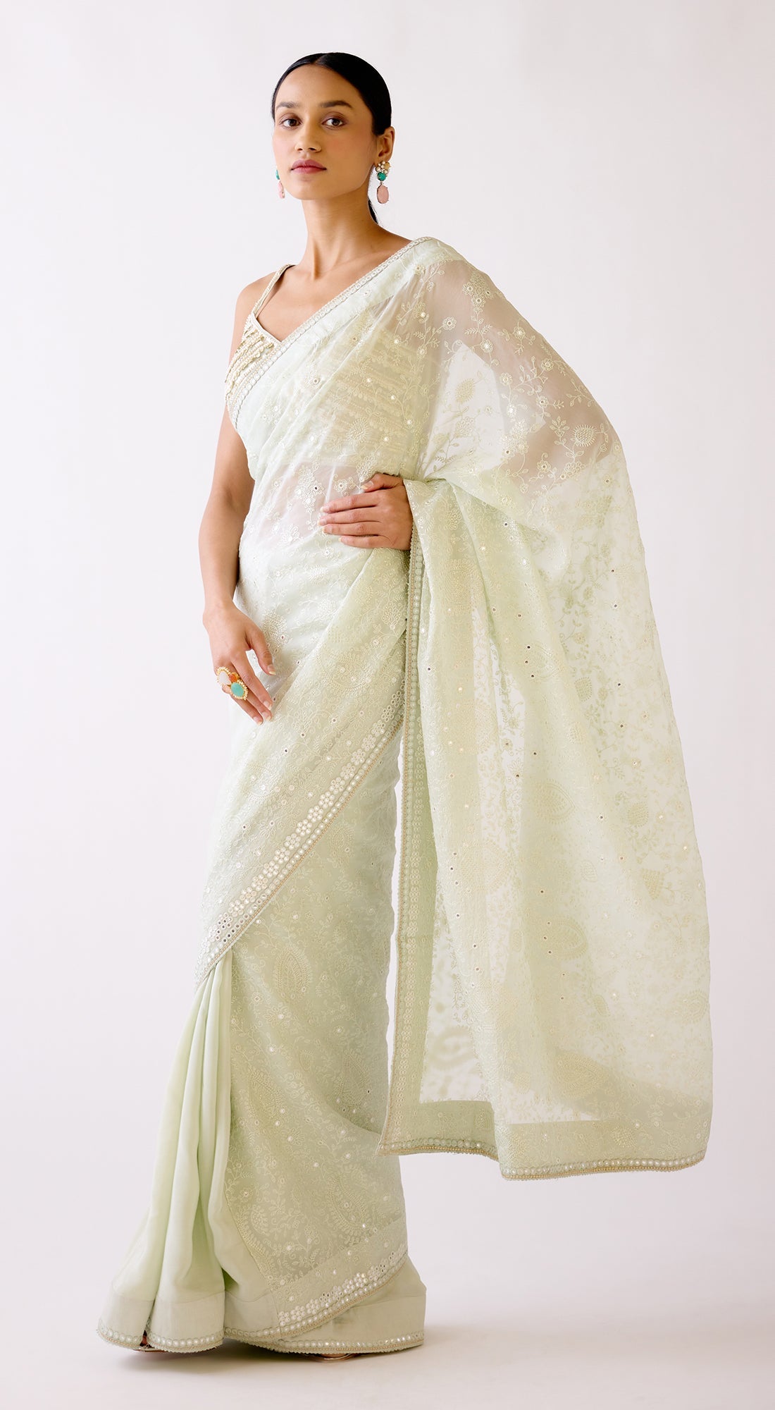 Pista Embroidered Saree