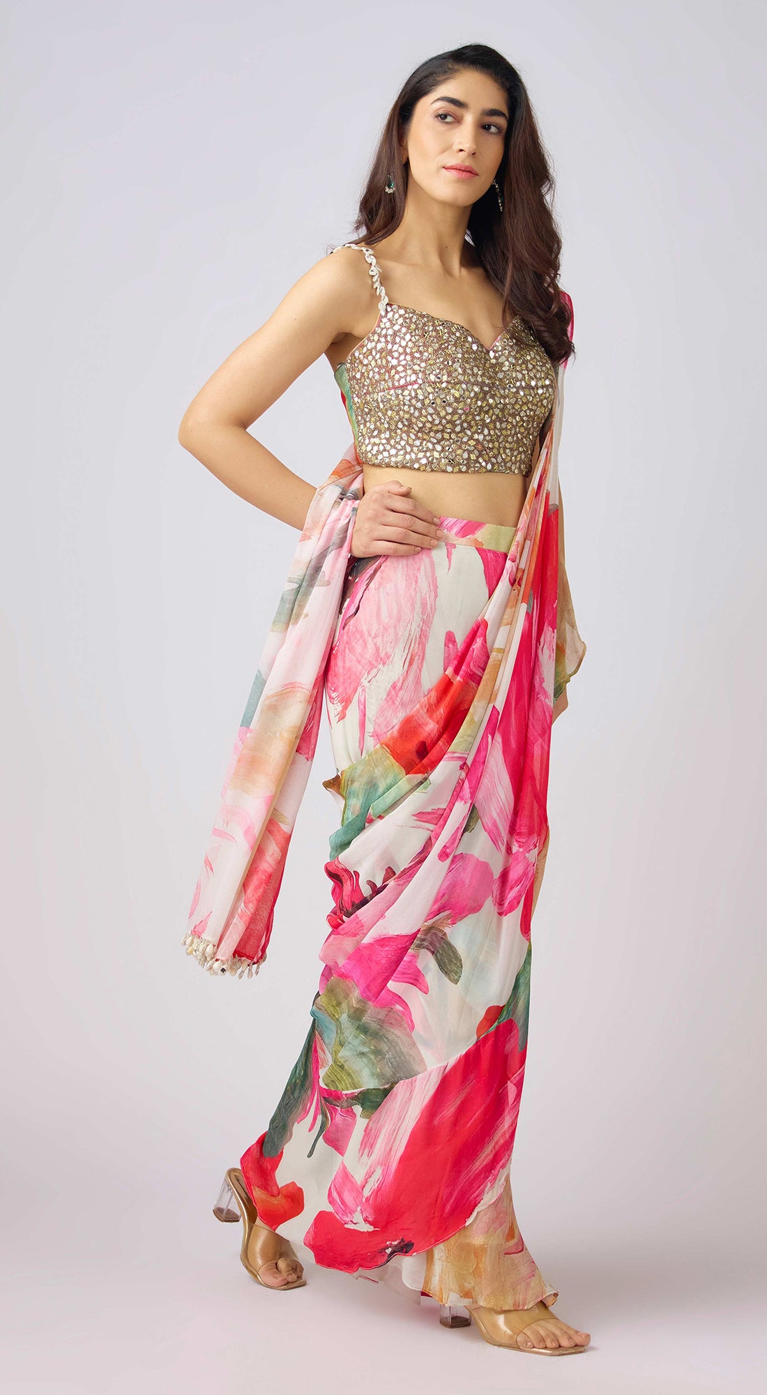 Multi Embroidered Saree Set