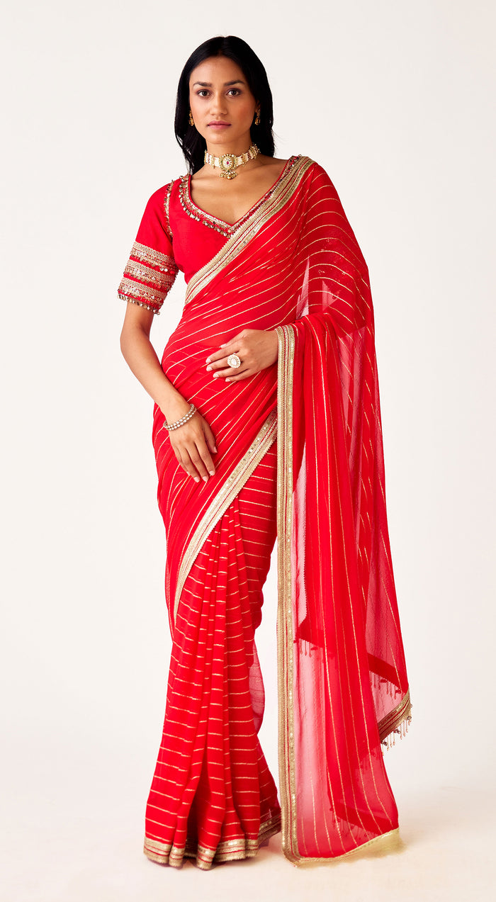 Red Georgette Embroidered Saree