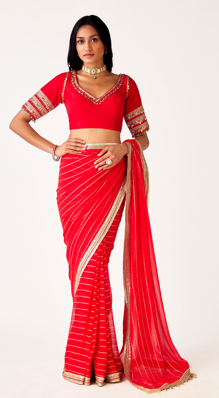 Red Georgette Embroidered Saree