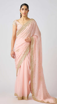 Pastel Pink Georgette Embroidered Saree