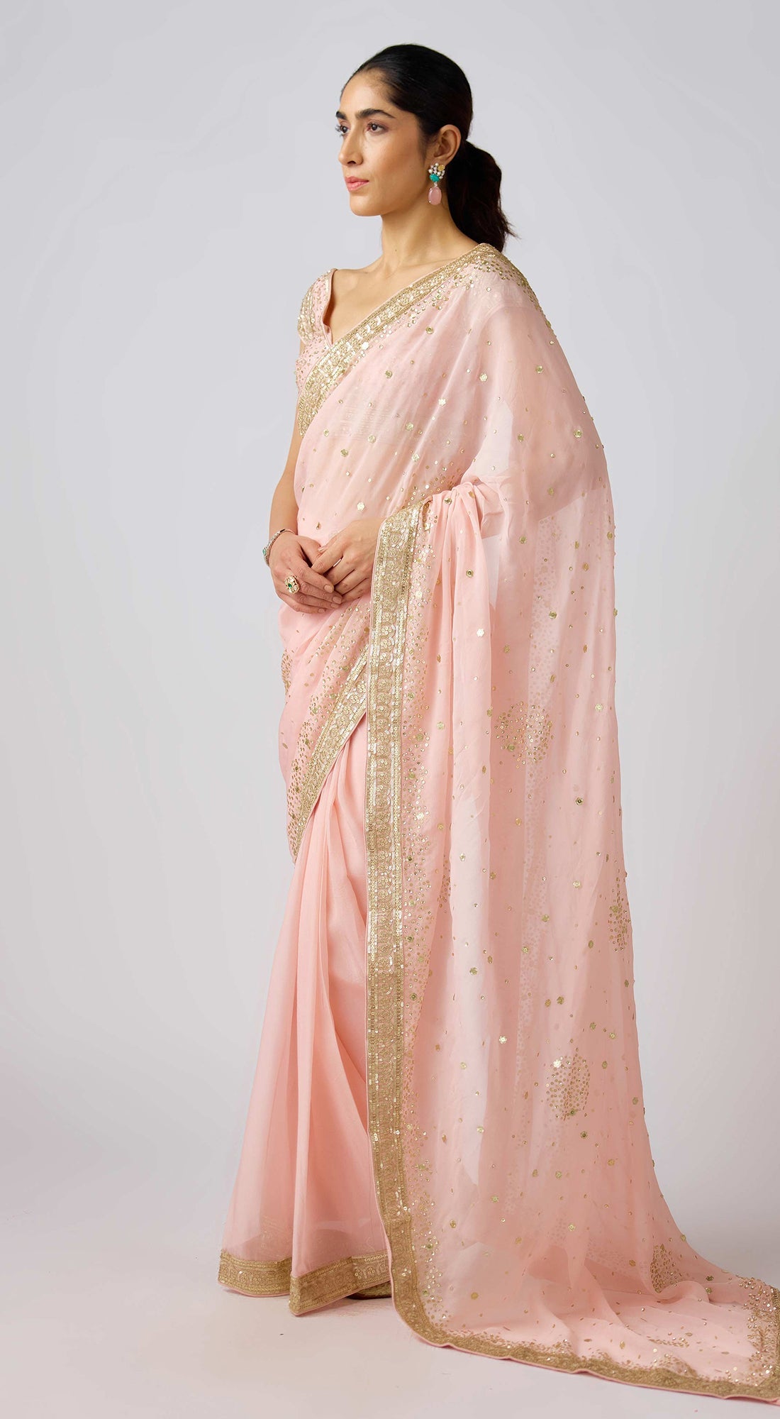 Pastel Pink Georgette Embroidered Saree