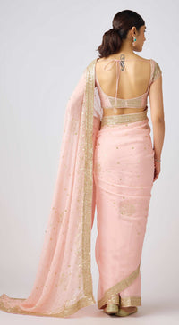 Pastel Pink Georgette Embroidered Saree