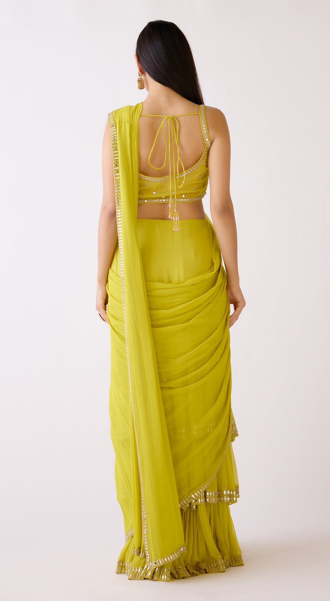 Lime Embroidered Draped Saree