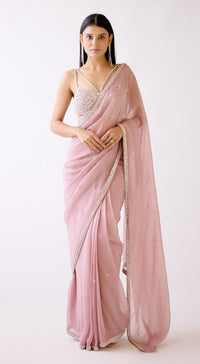 Onion- Pink Embroidered Saree