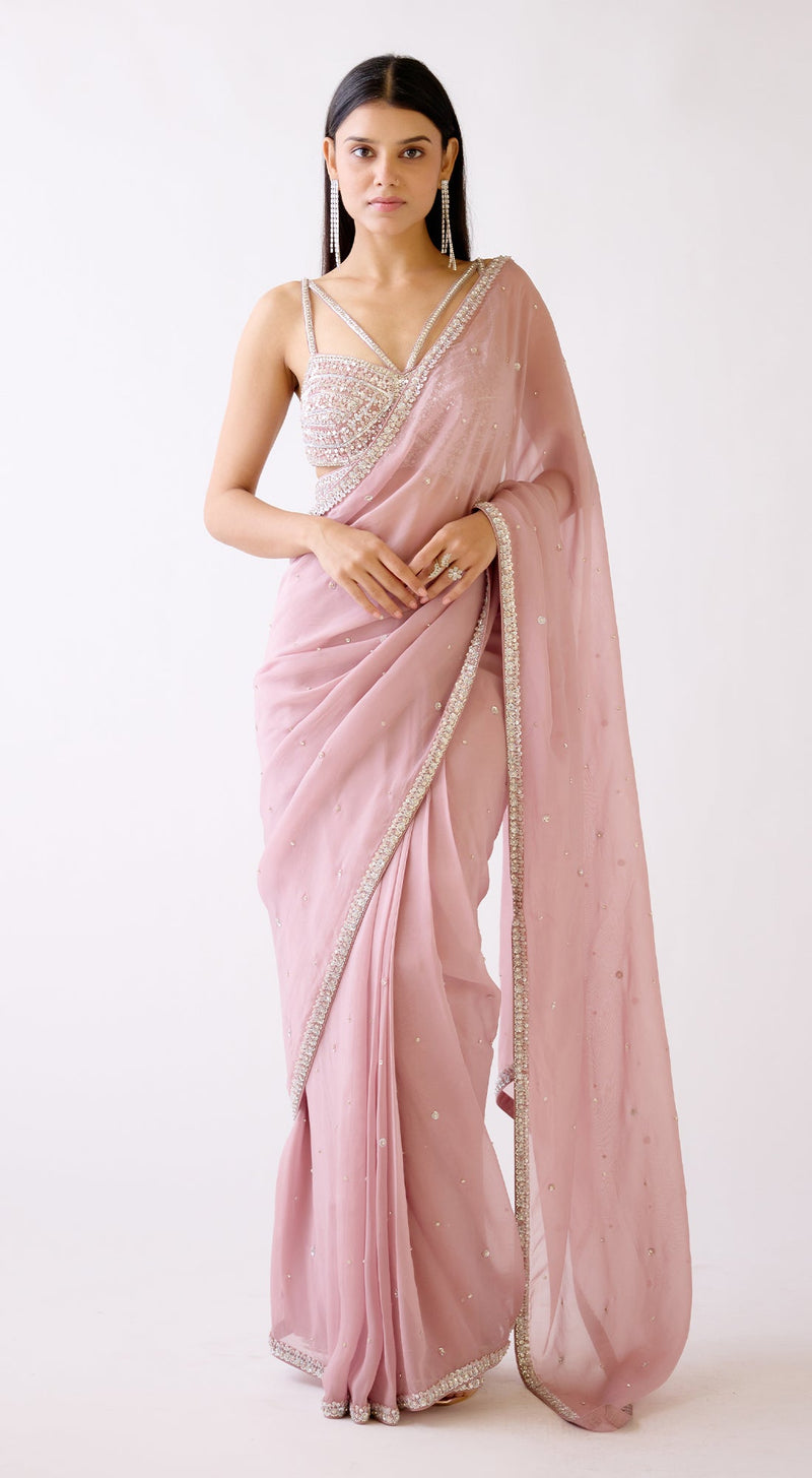 Onion- Pink Embroidered Saree