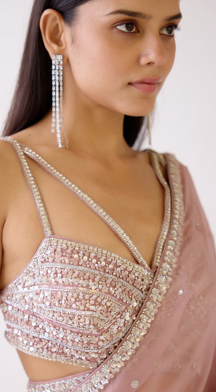 Onion- Pink Embroidered Saree