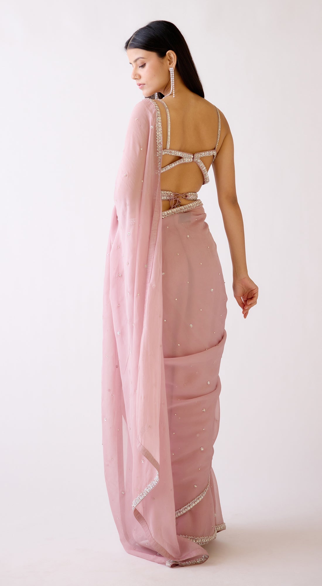 Onion- Pink Embroidered Saree