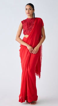 Red Embroidered Organza Saree