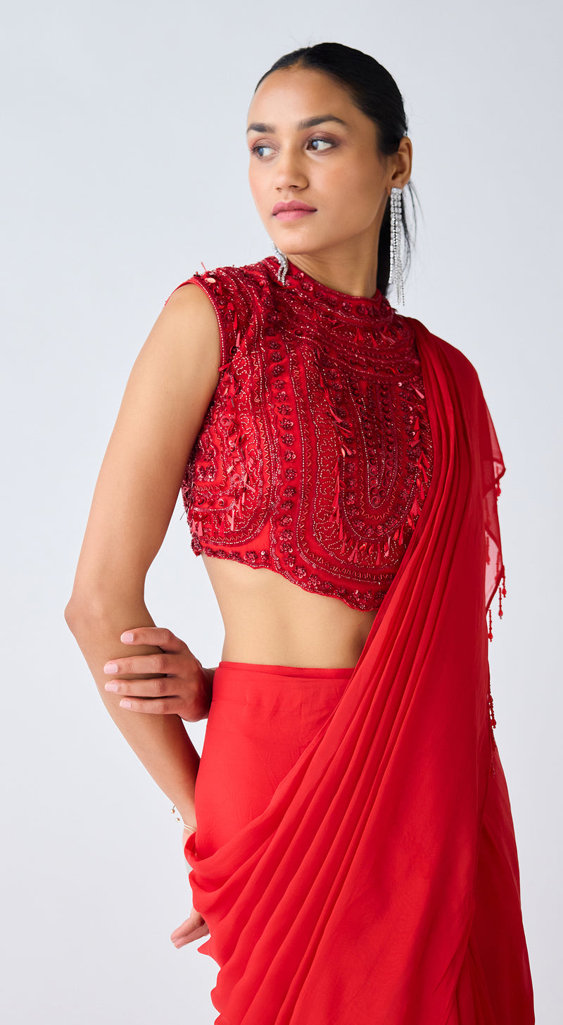 Red Embroidered Organza Saree