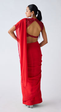 Red Embroidered Organza Saree