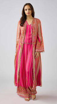 Pink Chinon Embroidered Suit Set