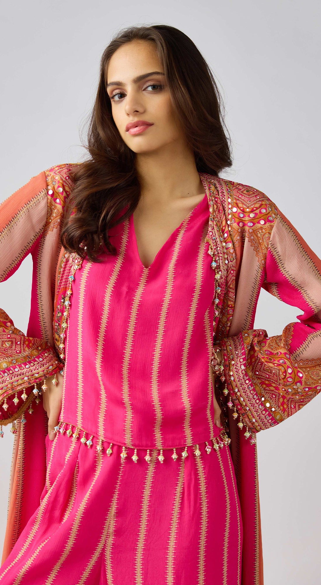 Pink Chinon Embroidered Suit Set