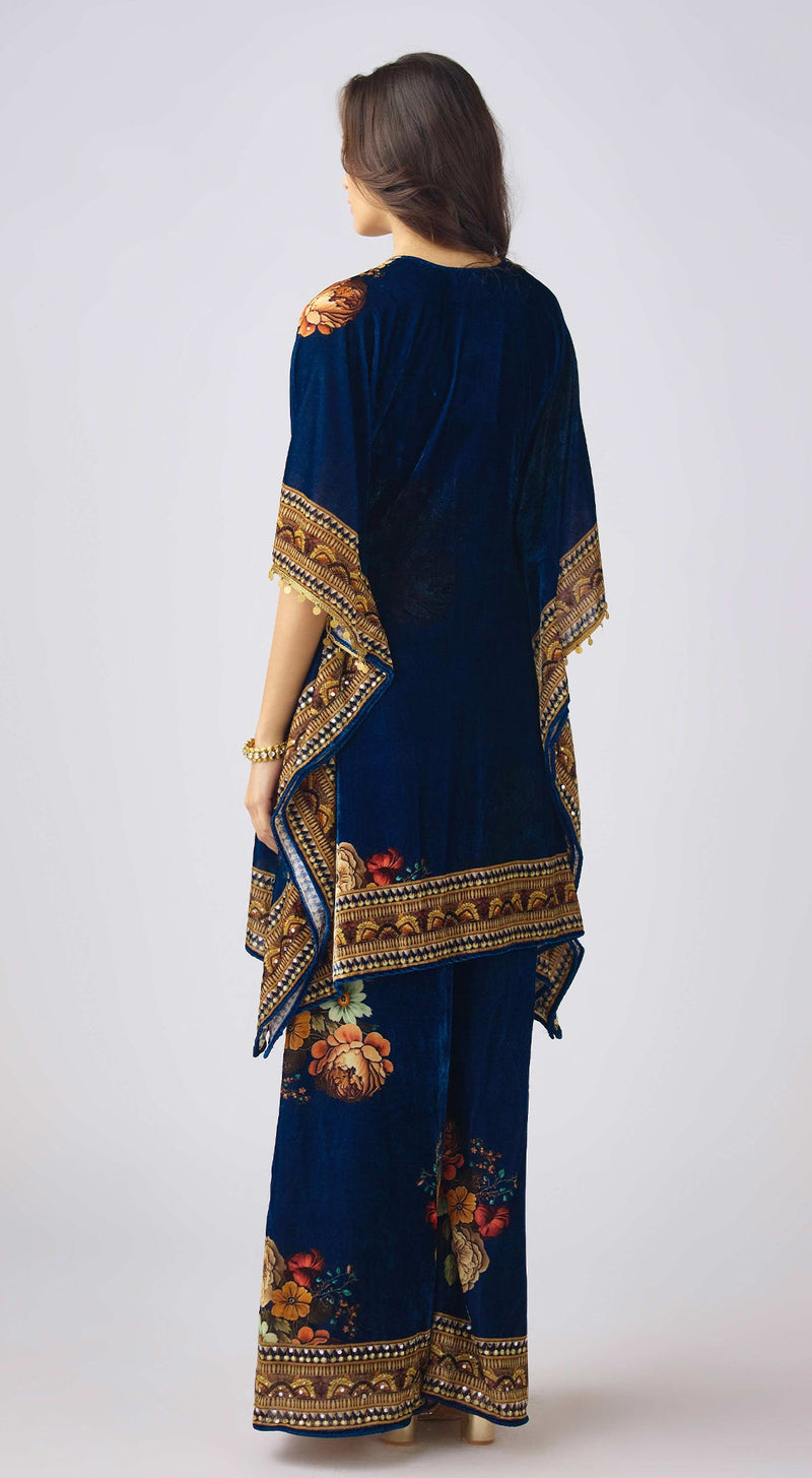 Midnight Blue Velvet Floral Suit Set