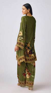 Green Velvet Floral Suit Set