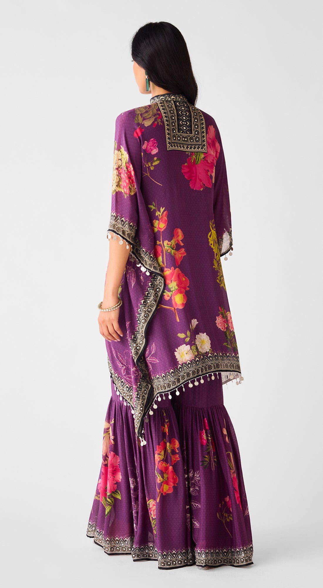 Purple Mirror Work Chinon Sharara Set