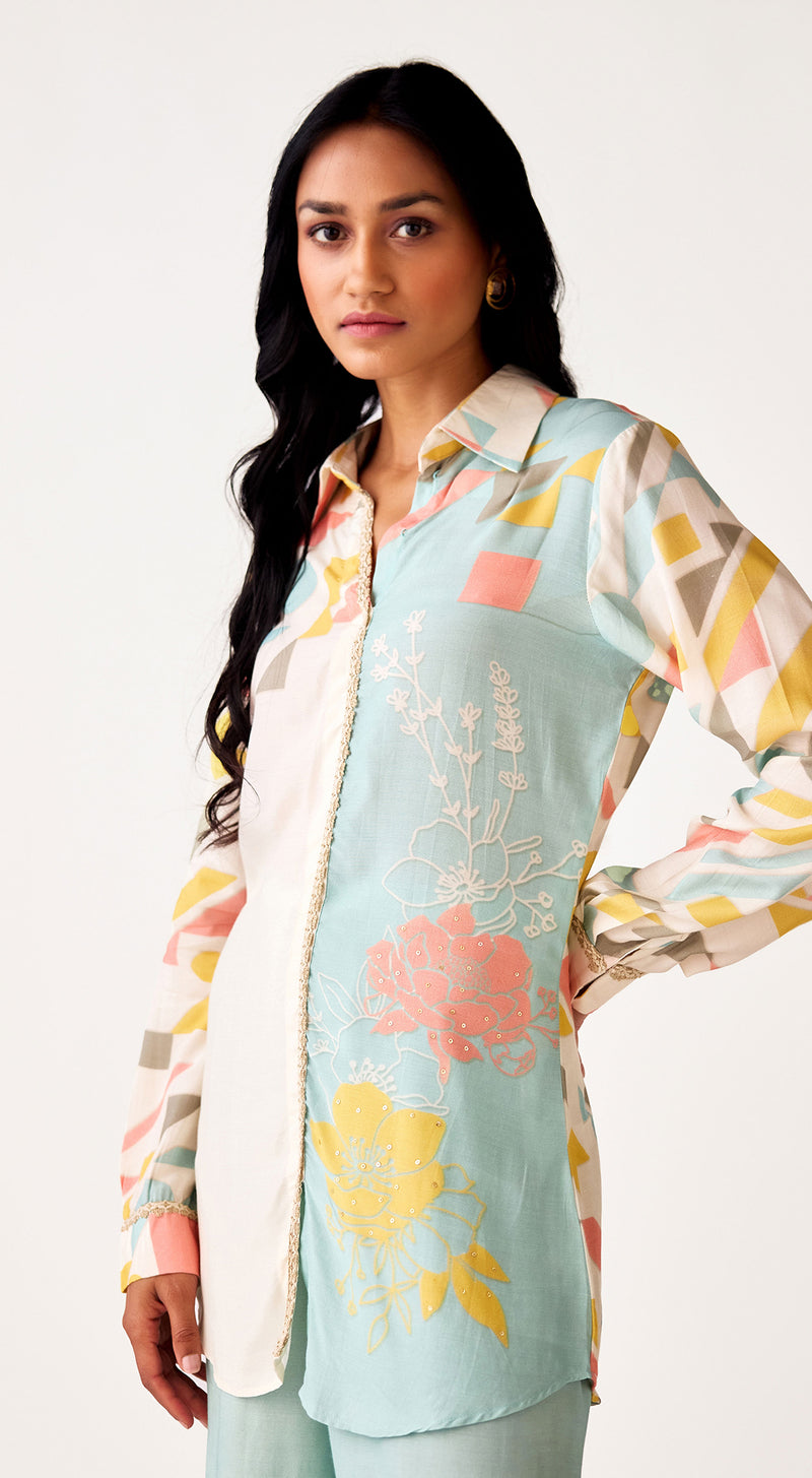 Aqua Muslin Embroidered Co-Ord Set