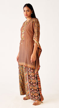 Brown Muslin Embroidered Co-Ord Set