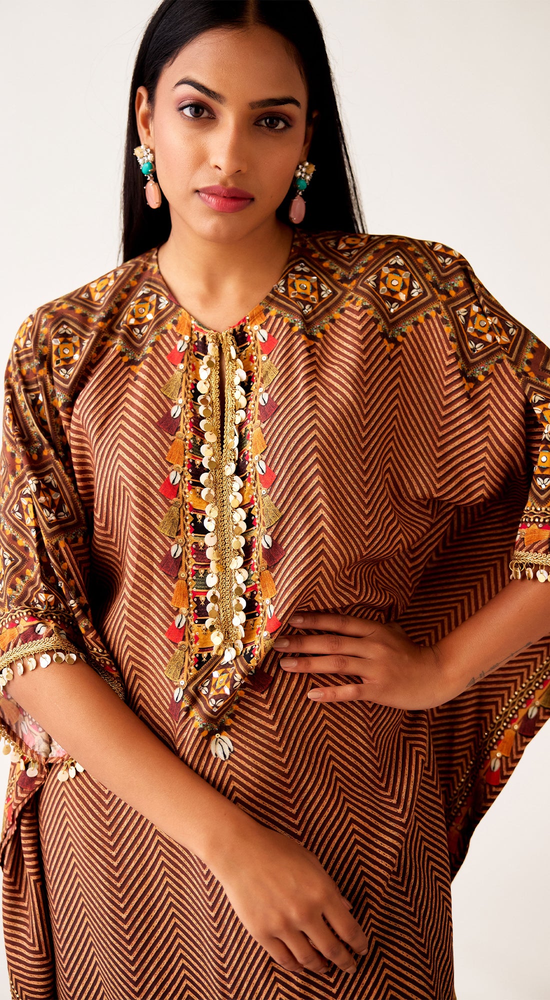 Brown Muslin Embroidered Co-Ord Set