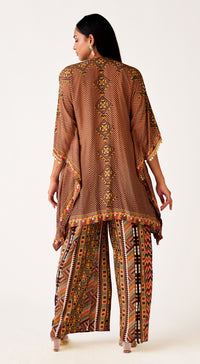 Brown Muslin Embroidered Co-Ord Set