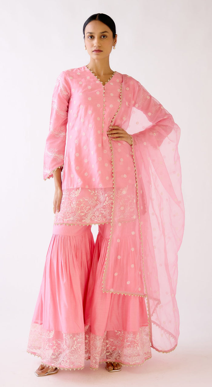 Pink Embroidered Sharara Set