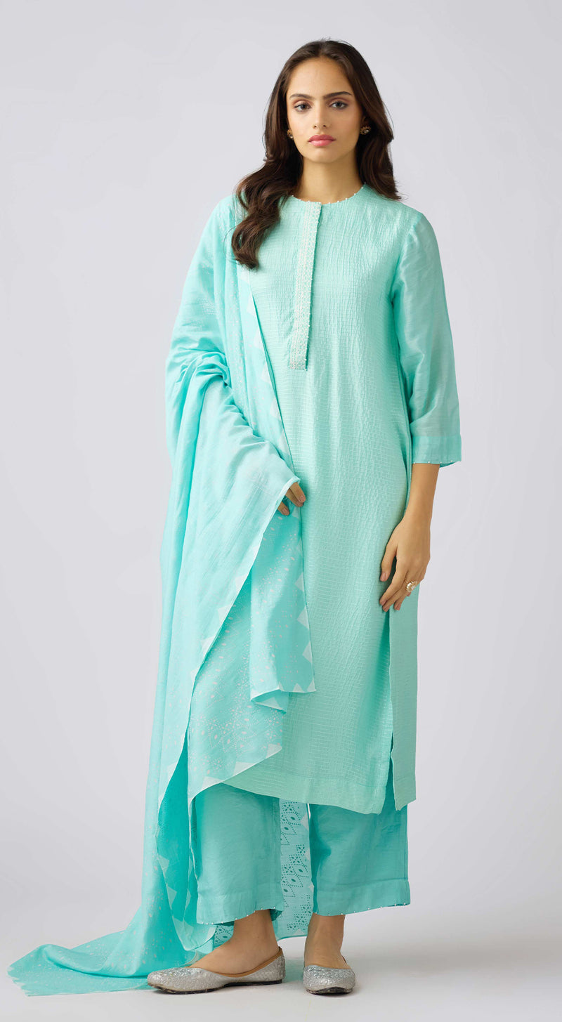 Aqua Muslin Embroidered Suit Set