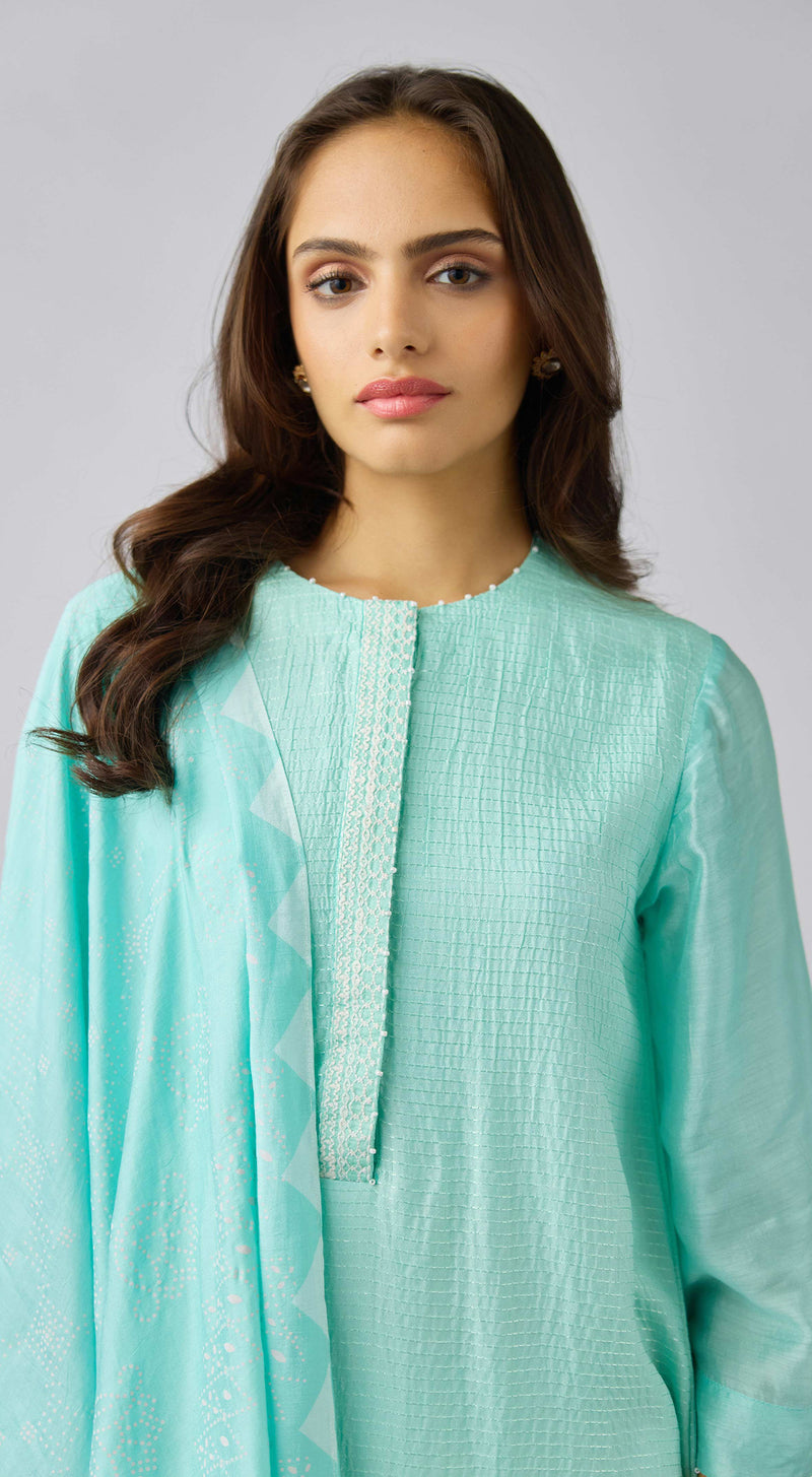 Aqua Muslin Embroidered Suit Set