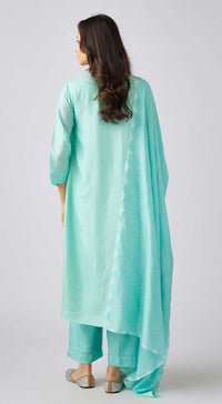 Aqua Muslin Embroidered Suit Set