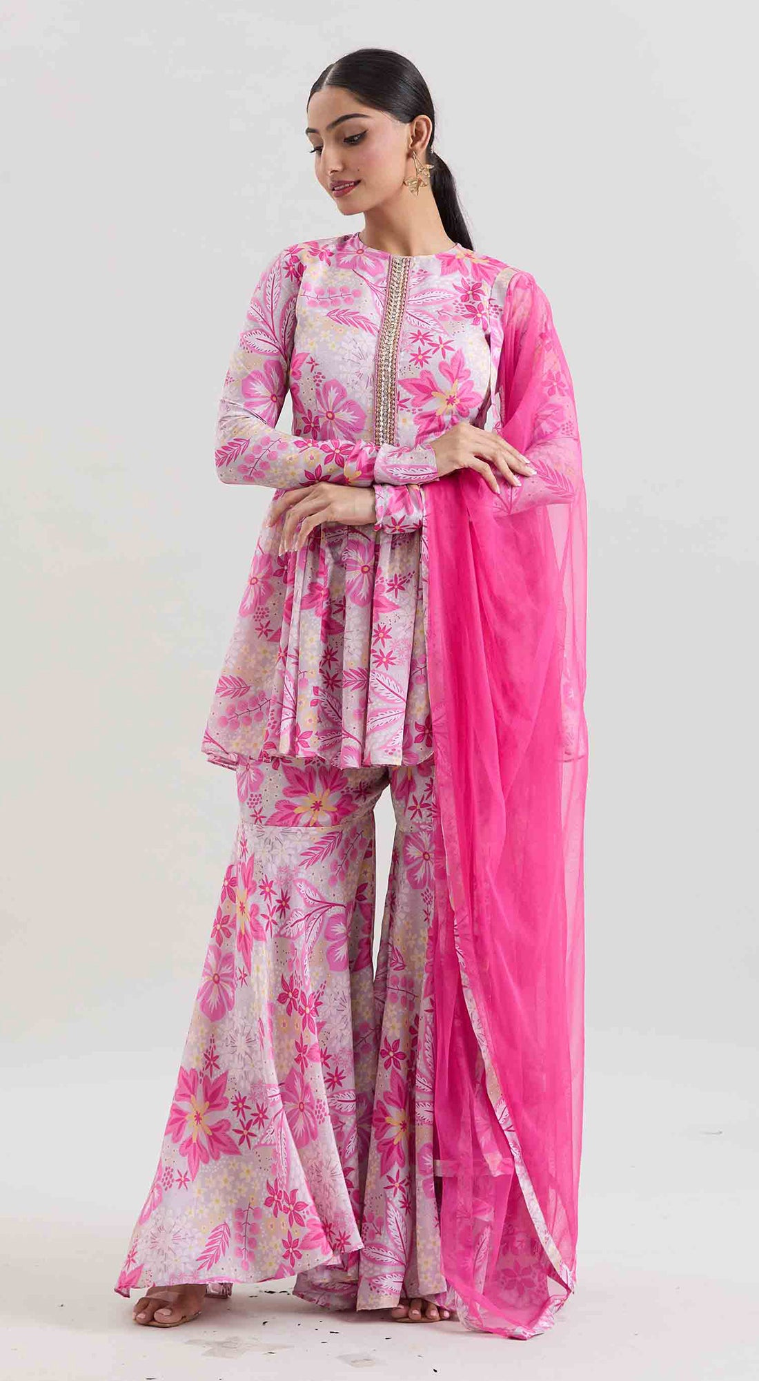 Pink Floral Print Sharara Set
