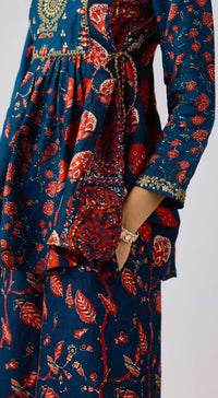 Blue Silk Embroidered Sharara Set