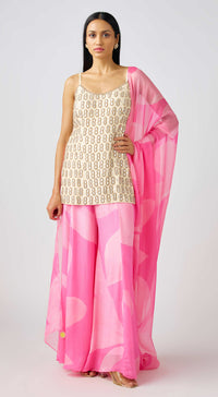 Pink Silk Embroidered Sharara Set