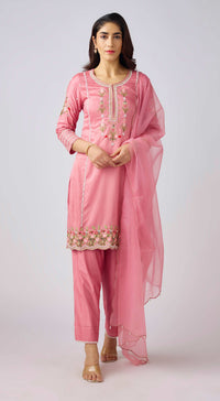 Pink Organza Silk Embroidered Suit Set