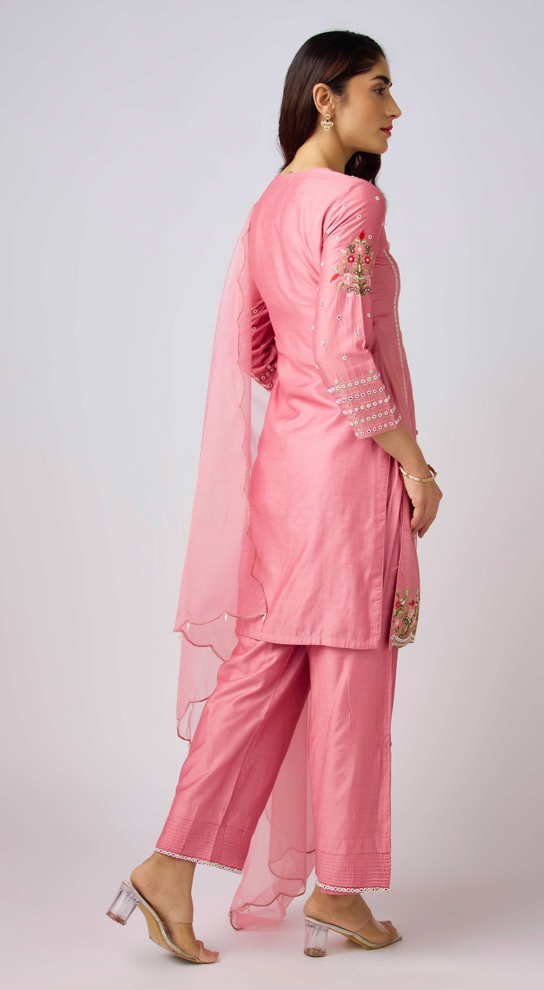 Pink Organza Silk Embroidered Suit Set