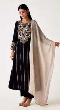 Black Chanderi Embroidered Suit Set