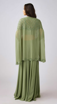 Green Georgette Embroidered Cape Set