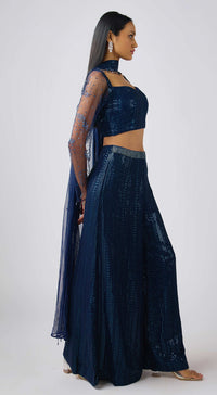 Midnight Blue Georgette Embroidered Sharara Set