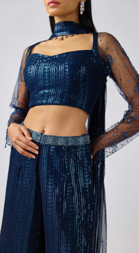 Midnight Blue Georgette Embroidered Sharara Set