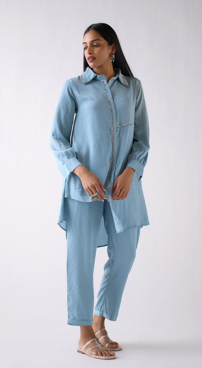 Sky-Blue Crepe Satin Co-Ord Set