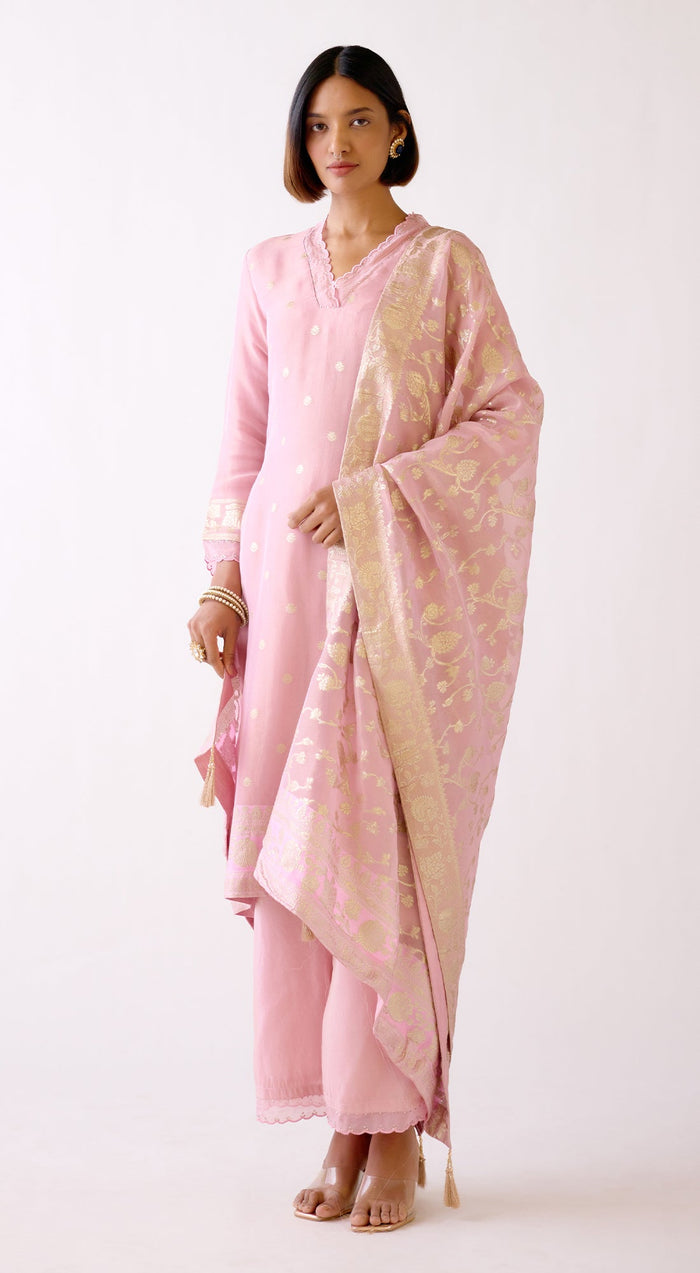 Pink Banarasi Weave Kurta Set