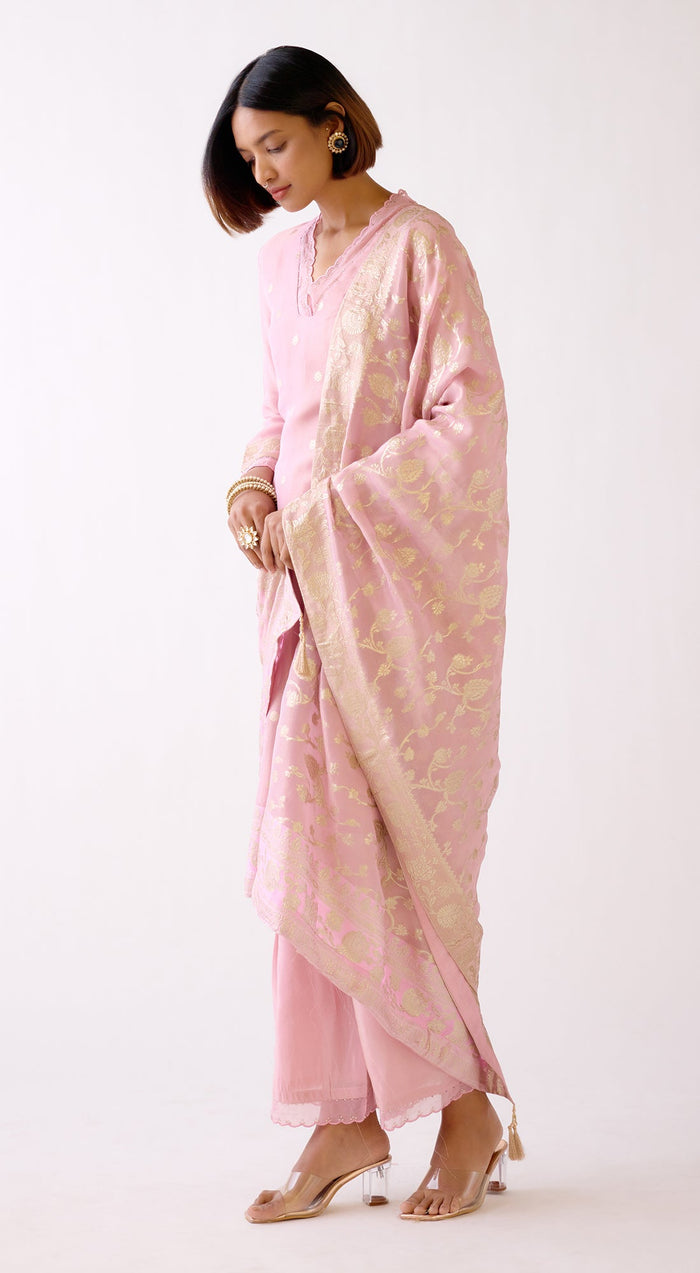 Pink Banarasi Weave Kurta Set