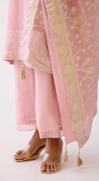 Pink Banarasi Weave Kurta Set