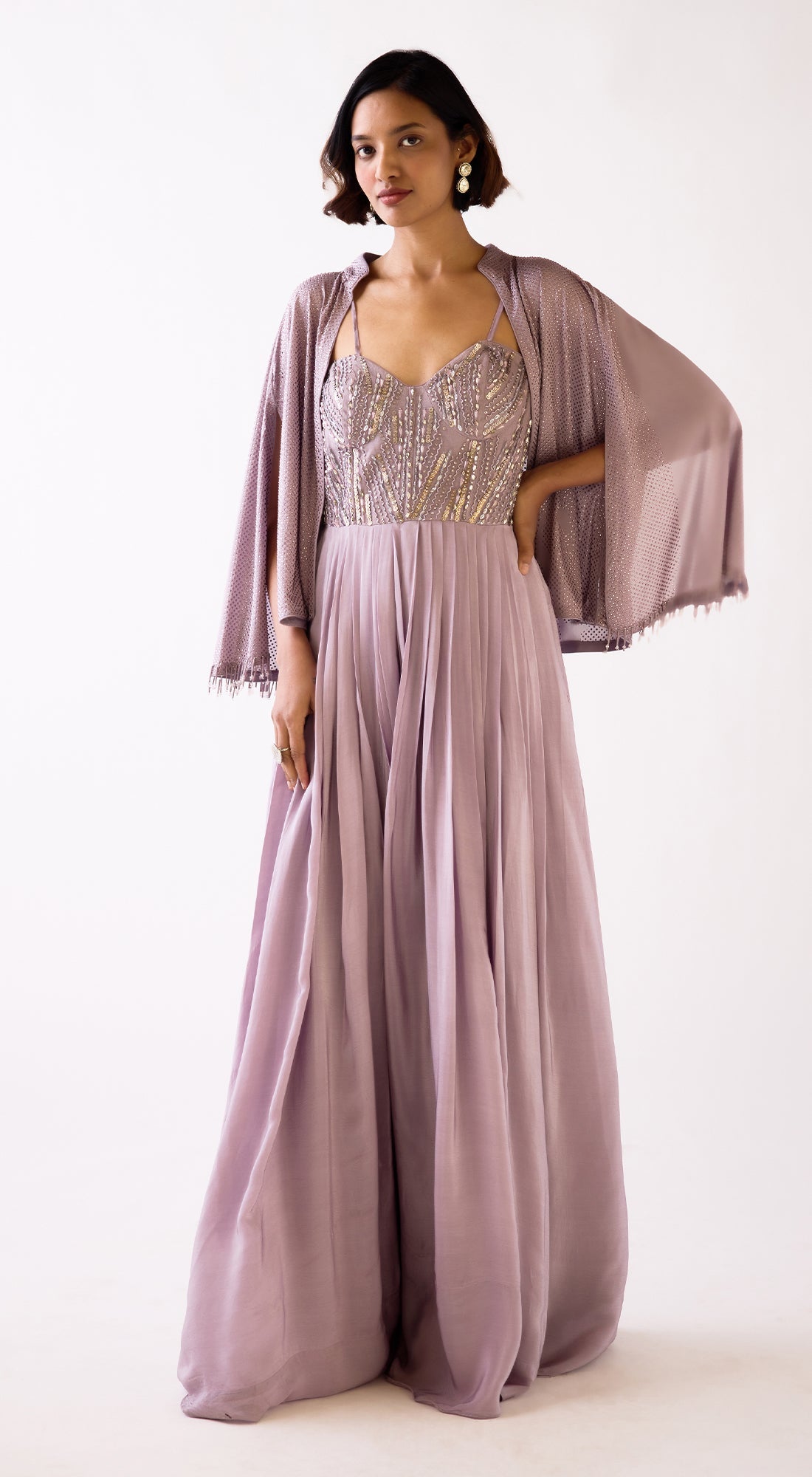 Lilac Embroidered Jumpsuit with Cape