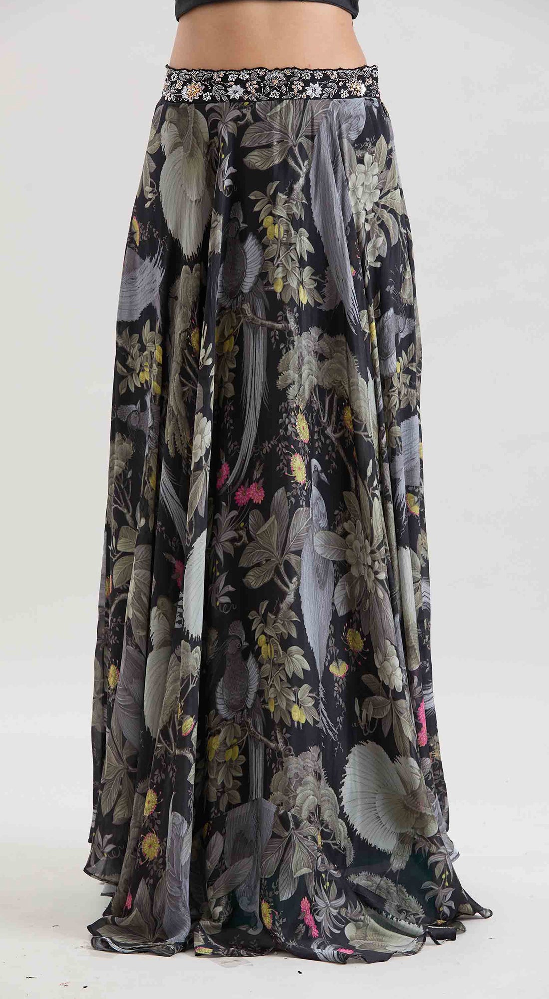 Black Floral Print Skirt Set