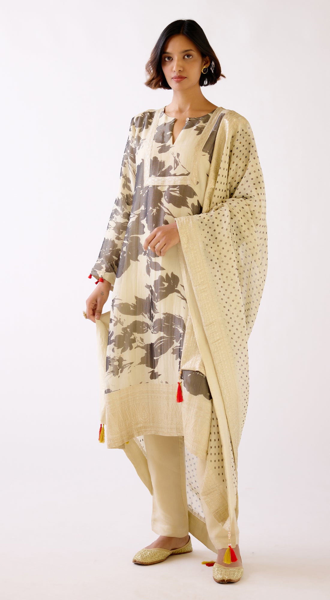 Ivory Floral Kurta Set