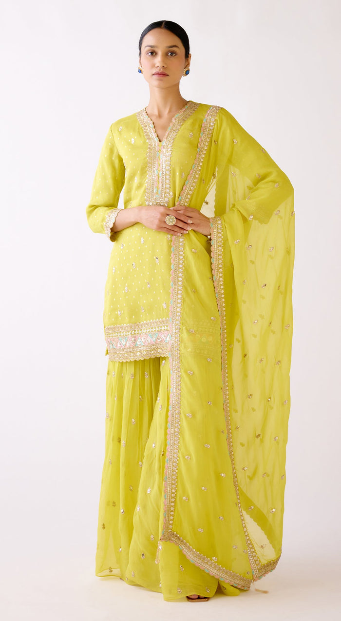 Lime Embroidered Sharara Set