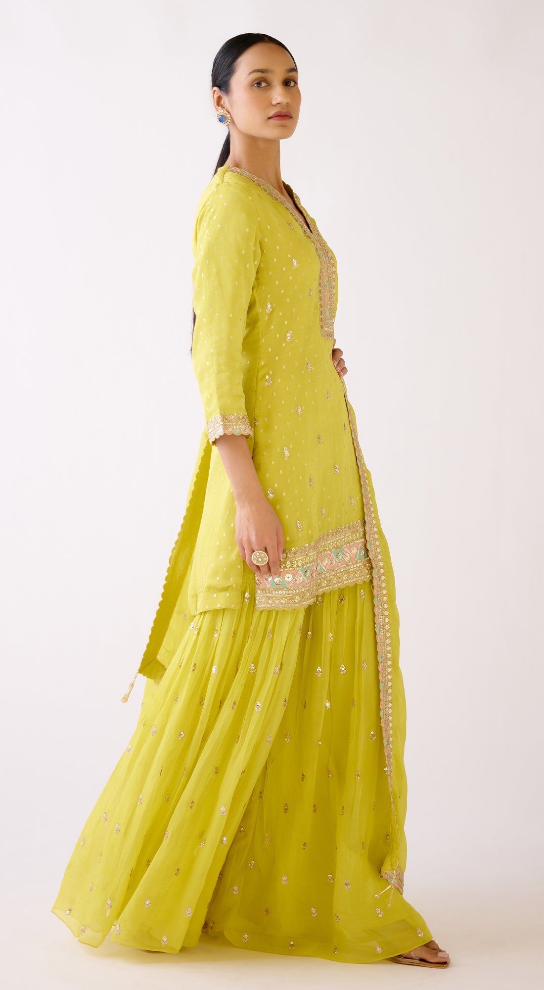 Lime Embroidered Sharara Set